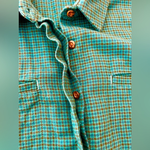 L.L.Bean Vintage Flannel Micro Plaid Teal Blue Large Women’s Shirt Shacket - Picture 13 of 16